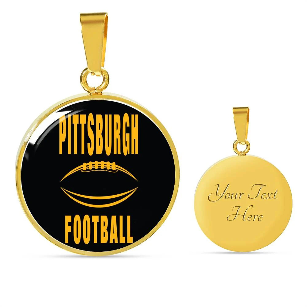 Pittsburgh Fan Necklace Steel City Football PendantPersonalized Engraved Gold C